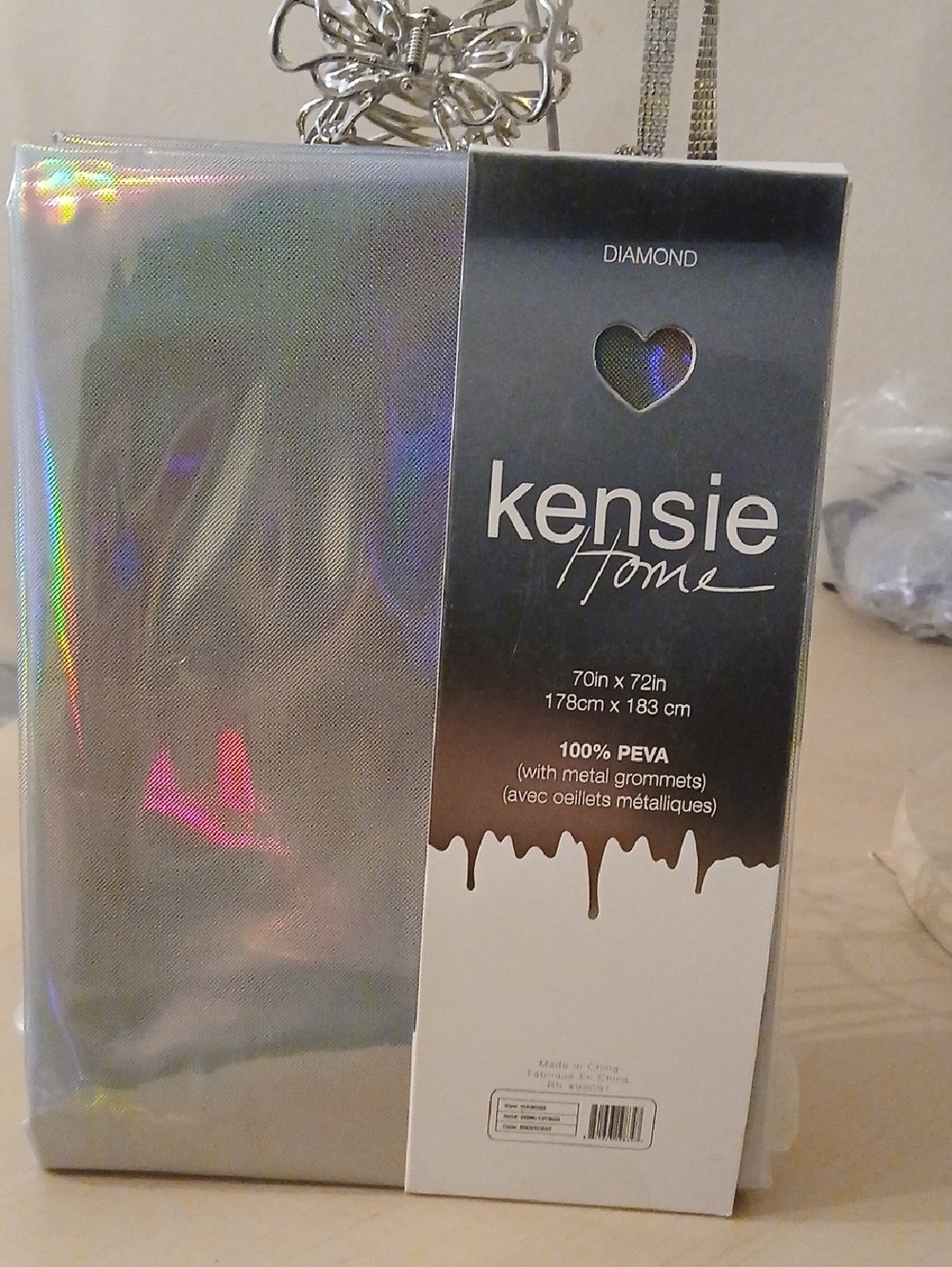 Kensie Holographic Diamond Shower Curtain - Silver